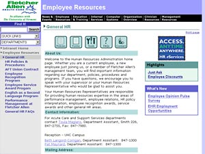 Fletcher Allen Intranet Departmental Home Page